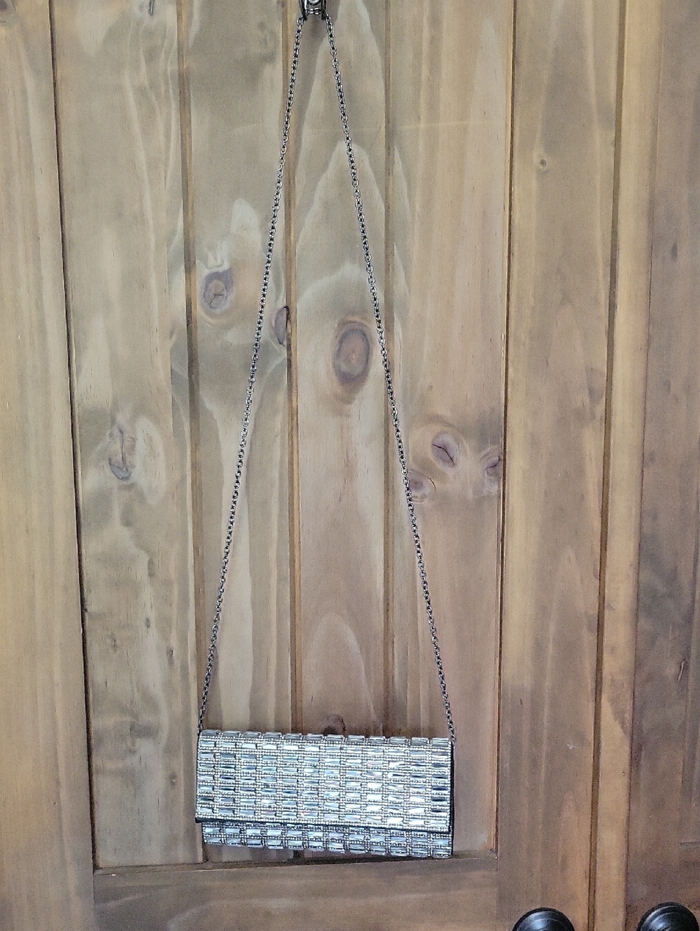 Silver Chrystal Rhinestone Clutch Purse with Chain Strap